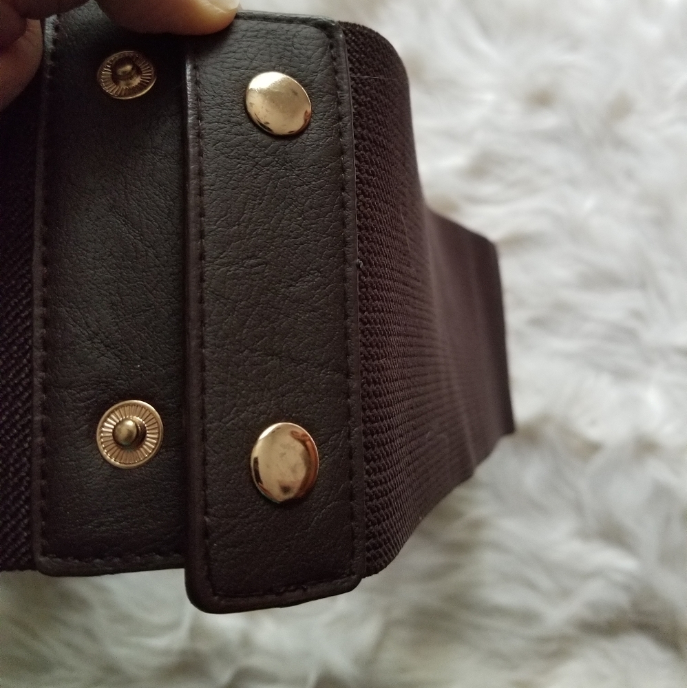 Wide Brown Faux Leather And Elastic Belt - Picture 4 of 4